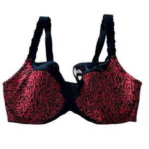 Cacique Red & Black leopard Print, underwire lace Bra, 40F
